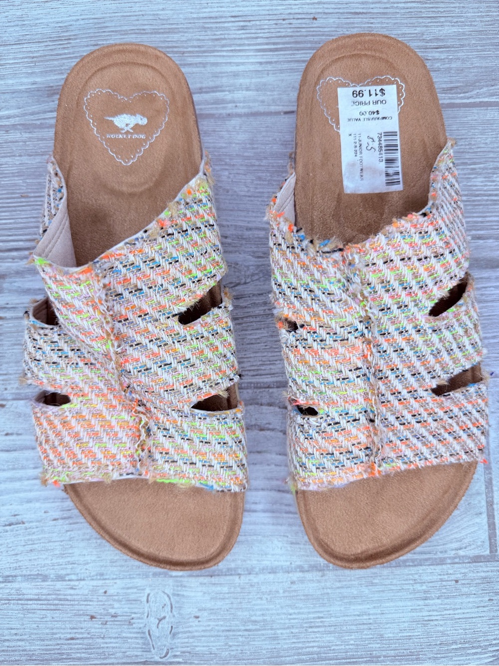 Nwt Rocket Dog Sandals Shoes Womens 7.5 Multicolor Slide Fringe Wedge Comfort